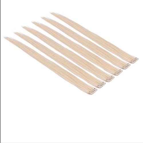 18 Inch High light Clip in Human Hair Extensions 100% Straight Clip on Party Highlights Colored Hair Extensions 6 Pieces/set (Bleach Blonde)