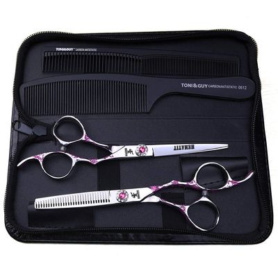 FOMALHAUT Pink plum handle Japan 440C steel 2 scissors and two combs 6 inch professional hairdressing scissors set