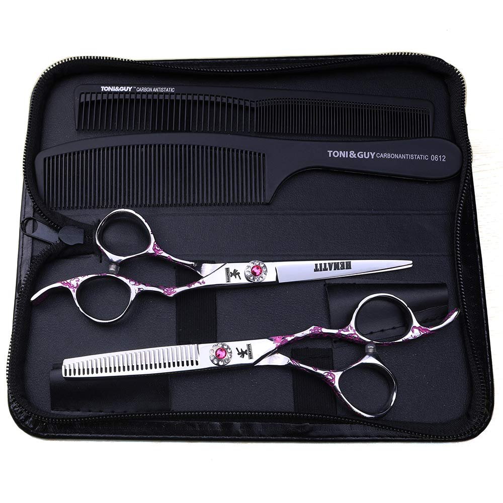 FOMALHAUT Pink plum handle Japan 440C steel 2 scissors and two combs 6 inch professional hairdressing scissors set
