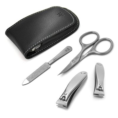 GERMANIKURE 4pc Manicure Set in Leather Case - Handmade in Solingen Germany, FINOX High Carbon Stainless Steel Professional Travel Size Manicure and Pedicure Kit