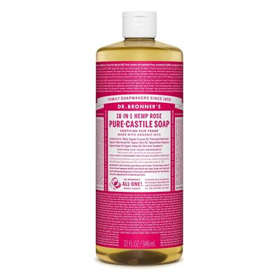 Dr. Bronner's - Pure-Castile Liquid Soap (Rose, 32 ounce) - Made with Organic Oils, 18-in-1 Uses: Face, Body, Hair, Laundry, Pets & Dishes, Concentrated, Vegan, Non-GMO