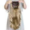 24" Long Straight Wavy Clip in Half Head Tied Wig Blonde Synthetic Hair Extensions For Women 210g 8-22# view 1