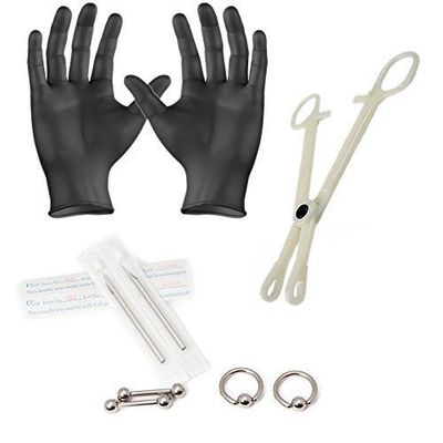 BodyJewelryOnline Unisex Body Piercing Kit, Captive Bead Ring, Barbells, Gauge Jewelry, Catheter Hollow Needles, Hypoallergenic Supplies, 10 G, Pack Of 10