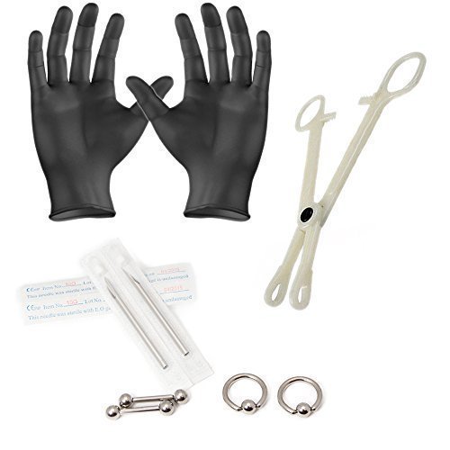 BodyJewelryOnline Unisex Body Piercing Kit, Captive Bead Ring, Barbells, Gauge Jewelry, Catheter Hollow Needles, Hypoallergenic Supplies, 10 G, Pack Of 10