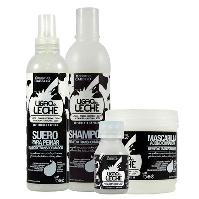 Doctor Cabello Ligao de Leche 4-Piece Hair Care Set  Shampoo 12.5 oz, Combing Spray 8.3 oz, Protein Shot 2.3 oz, Hair Mask 16 oz  Milk Proteins, Biotin & Vitamins for Repair, Shine & Smoothness