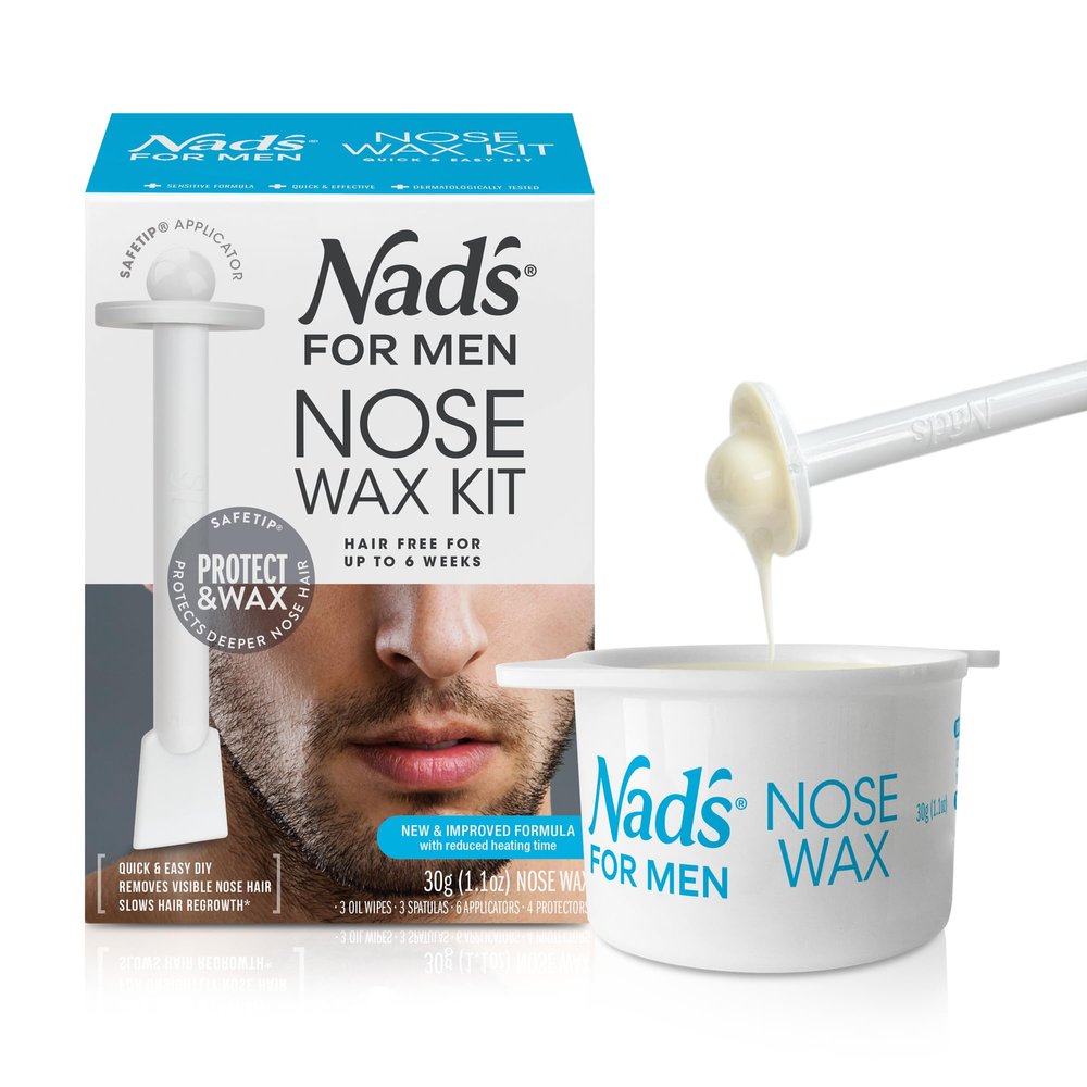 Nad's For Men Nose Waxing Kit - Hair Removal with Hard Wax, Moustache Protectors, Applicators, Spatulas, and Post-Wax Wipes