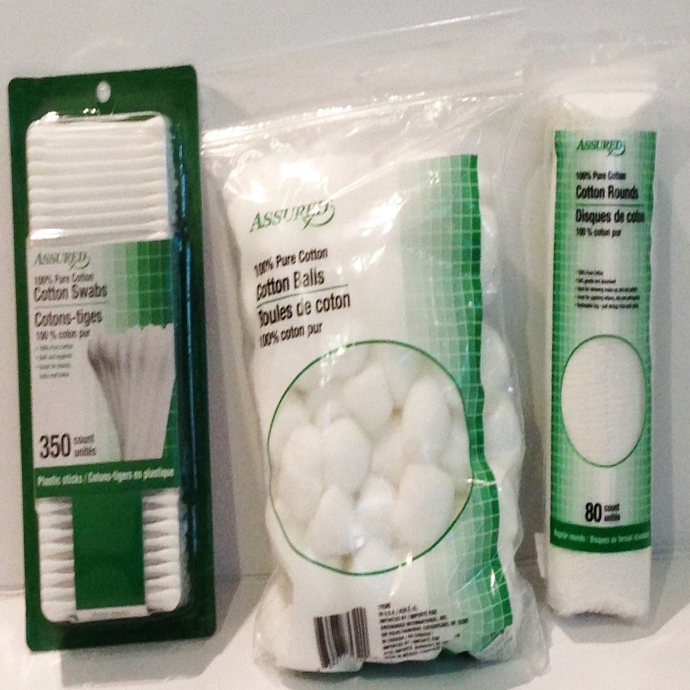 Assured: Cotton Balls; Cotton Rounds; Cotton Swabs 100% Pure Cotton Kit