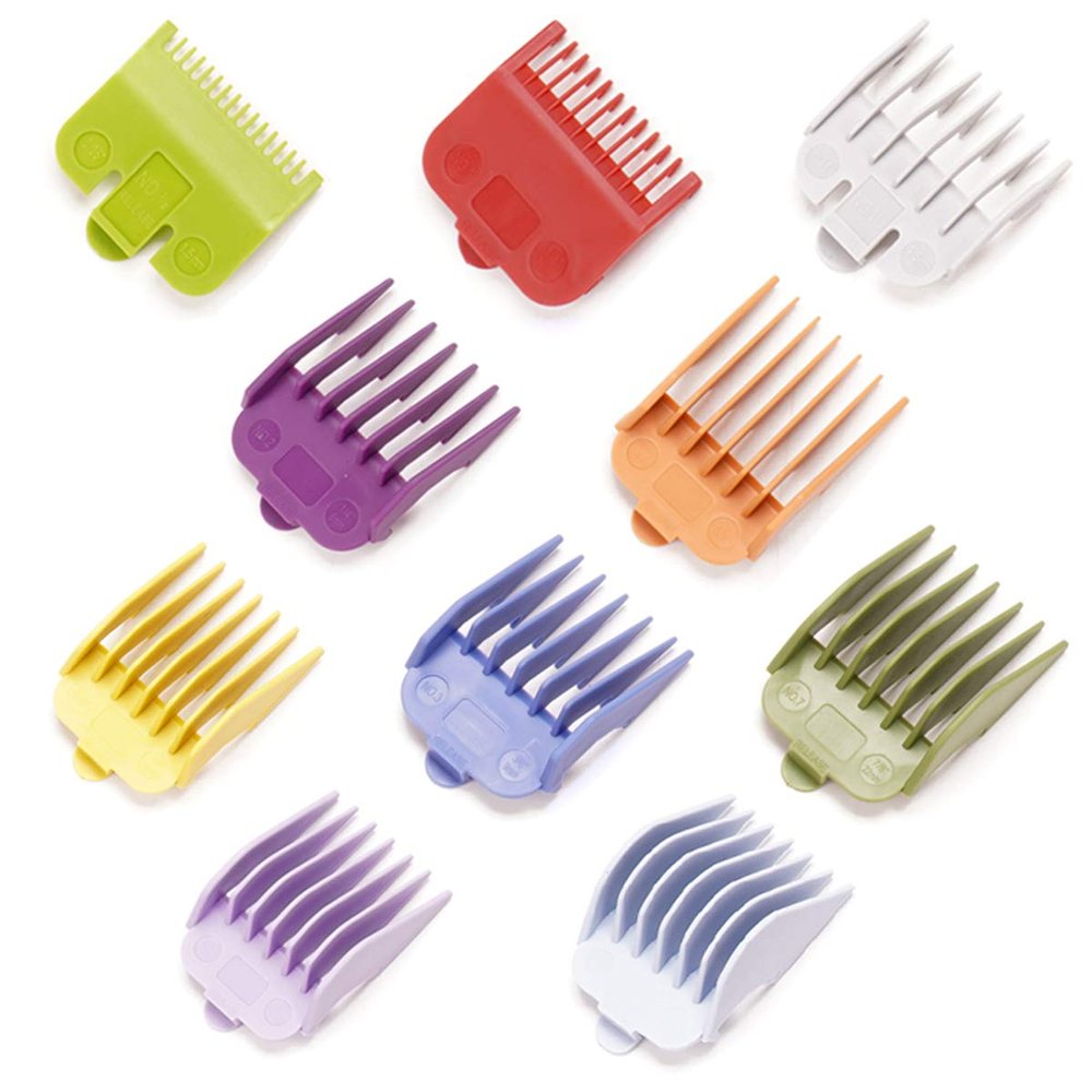 10 Color Professional Hair Cutting Guards and Combs Set - Coded Guides from 1/16 to 1 for Clippers and Trimmers #3170-400