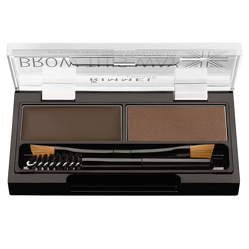 Rimmel Brow This Way Sculpting Kit, Dark Brown, Powder 0.04 oz., Wax 0.03 oz., Brow Sculpting & Styling Kit with Eyebrow Wax & Setting Powder