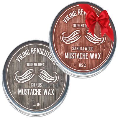 Viking Revolution Mustache Wax 2 Pack - Beard & Moustache Wax for Men - Strong Hold Helps Train Tame & Style (Citrus & Sandalwood, 2 pack)