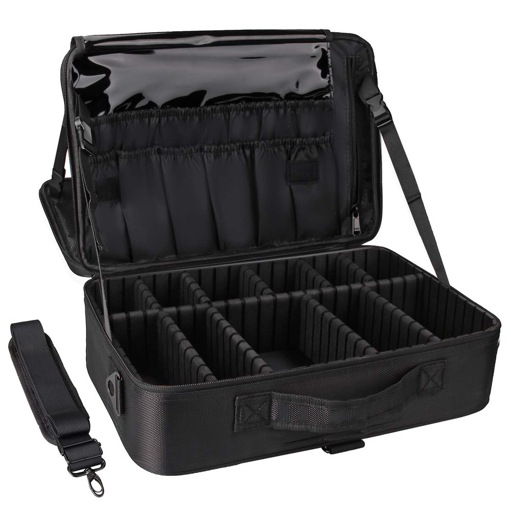 Relavel Travel Makeup Train Case Cosmetic Case Organizer Portable Artist Storage Bag with Adjustable Dividers for Cosmetics Makeup Brushes Toiletry Jewelry Digital Accessories