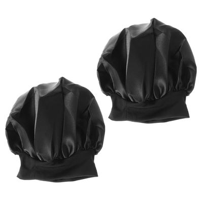2pcs Satin Sleep Cap hat Long Hair Bonnet Night Hair Bonnet hat for Women Girls (Black)