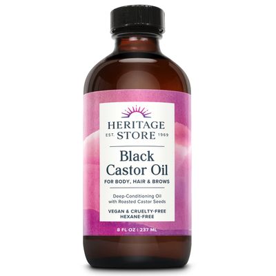 HERITAGE STORE Black Castor Oil Nourishing Hair Treatment - Deep Hydration for Hair Care, Skin Care, Lashes and Brows - Great for Locs and Natural Hair, Traditionally Roasted, Vegan, Hexane Free, 8oz