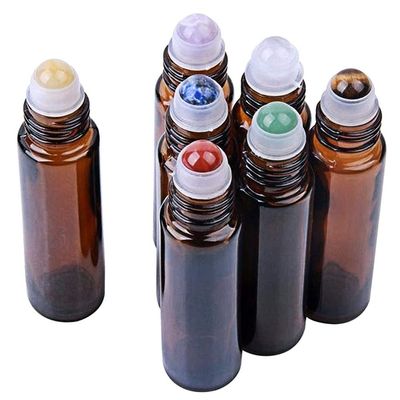 10ml Brown Empty Refillable Bottles 7 Chakra Gemstone Roller Balls Clear Glass Roller Bottles Transparent Essential Oil Bottles W3906