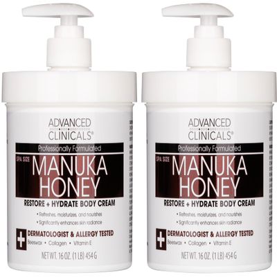 Advanced Clinicals Manuka Honey Body Cream For Women & Men | Body Butter Lotion For Extremely Dry Skin | Collagen Cream | Skincare Moisturizer Hydrating Balm Improves Look Of Aging Skin, 16Oz, 2-Pack
