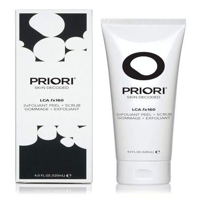 Priori Skincare 2xfoliant Peel + Scrub for Face and Body Lactic Acid Retinol Vitamin C, E At-Home Microdermabrasion Anti-Irritant Dermatologist Tested