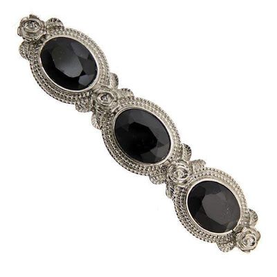 1928 Jewelry Black Stones Oval 4 Inch Hair Barrette Clip For Women, (1 Pcs)