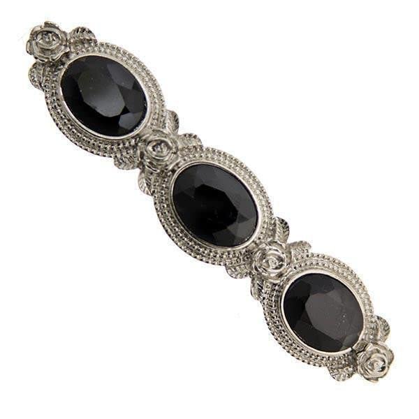 1928 Jewelry Black Stones Oval 4 Inch Hair Barrette Clip For Women, (1 Pcs)