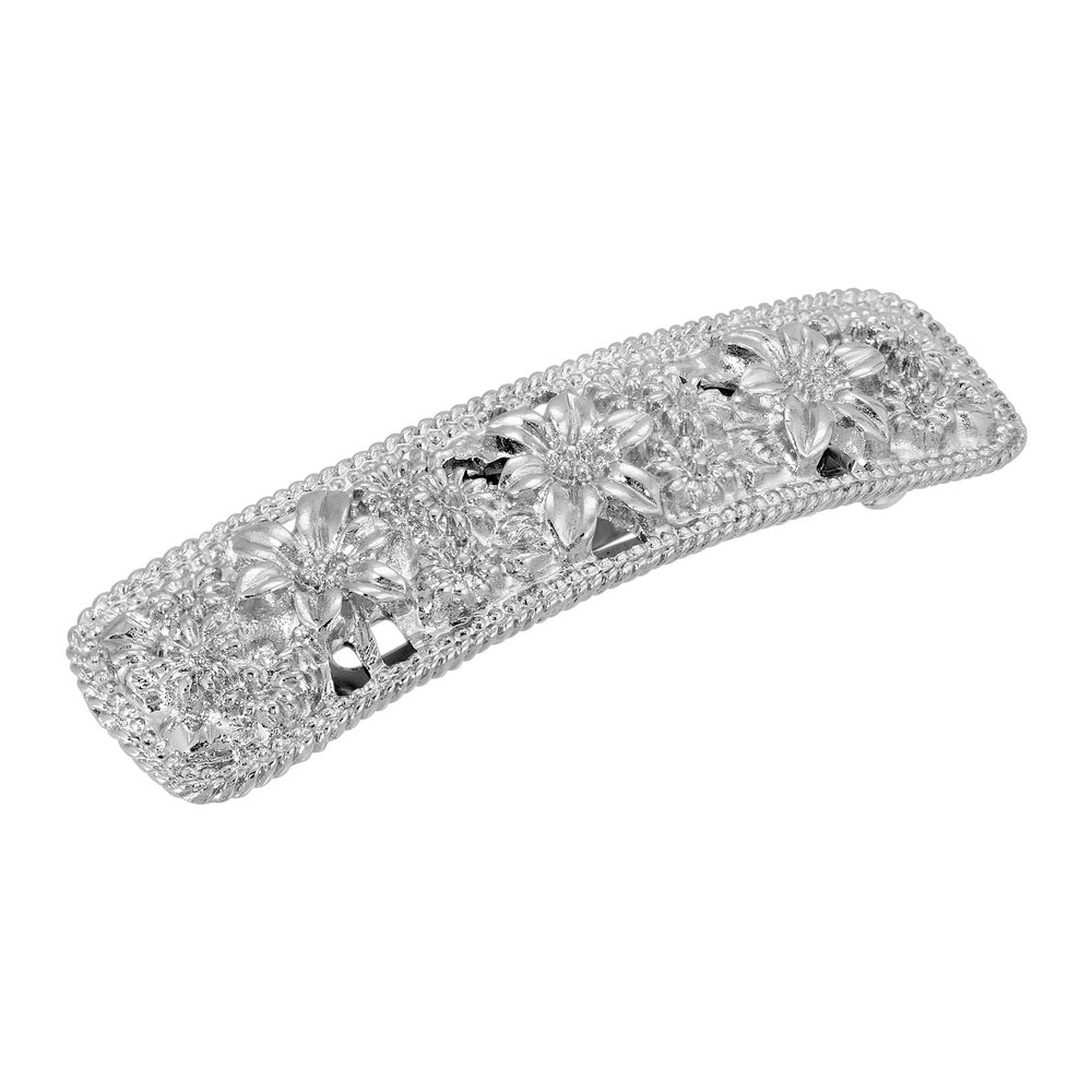1928 Jewelry Silver Spring Flowers 2.75 Inch Hair Barrette Clip For Women, (1 Pcs)