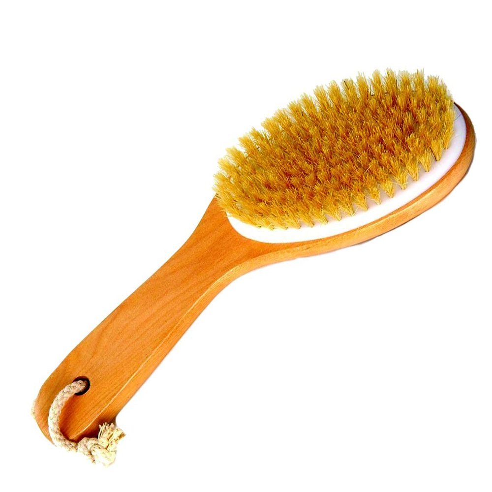 100% Natural Boar Bristle Body Brush with Wooden Handle by Spa Destinations "Creating The In Home Spa Experience" Best Quality! Best Value!