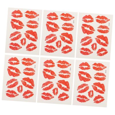 6pcs Lip Stickers, Perforated Self Adhesive Kisses Sticker,Red Lips Temporary Stickers Water-Proof Face Body Stickers