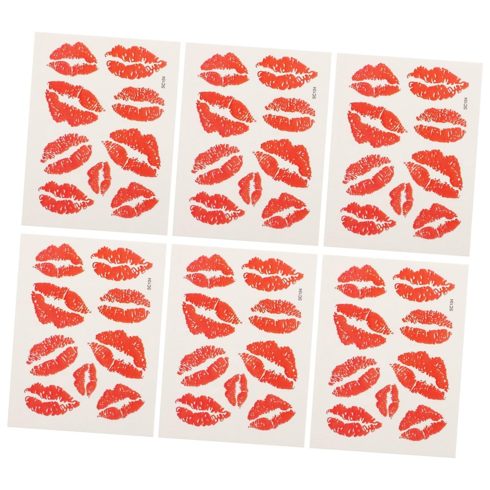 6pcs Lip Stickers, Perforated Self Adhesive Kisses Sticker,Red Lips Temporary Stickers Water-Proof Face Body Stickers