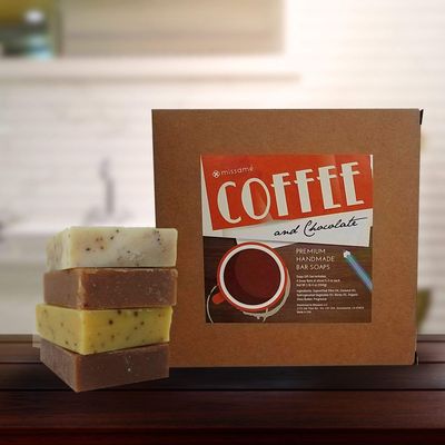 Missam Handmade Bar Soap Gift Set, Coffee And Chocolate Scented, 4 Full Sized Bars 5.0 oz Each, Saponified Olive Oil Base With Organic Shea Butter, Best For All Skin Types
