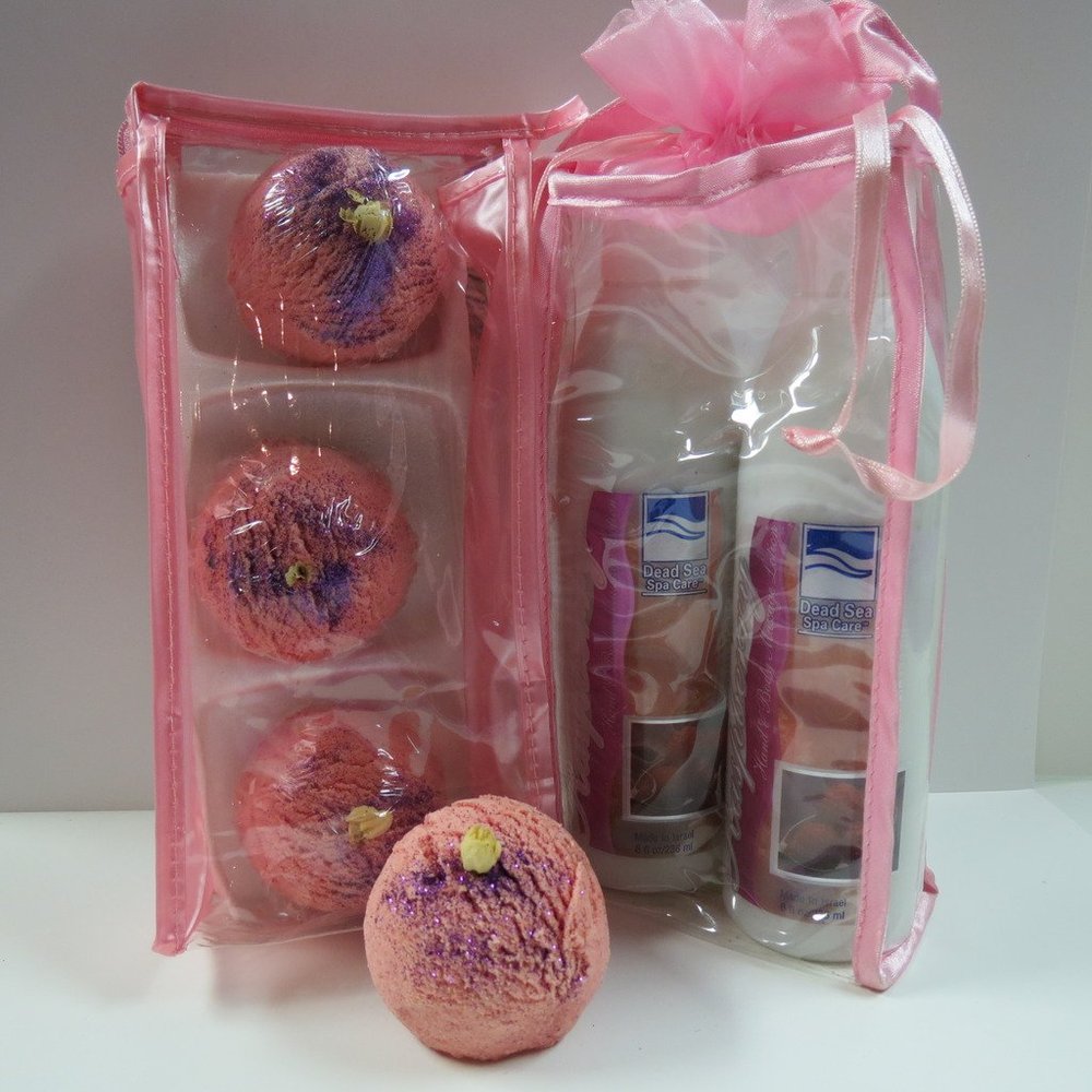 Bath Bomb Products - Bubble Bath Truffles: Raspberry Boom 3 Pack Bath Truffles, 2 Pack 8 oz Raspberry Hand and Body Massage Lotion by Dead Sea Spa Care, Bubble Bath, Bubble Truffles, Bath Truffle