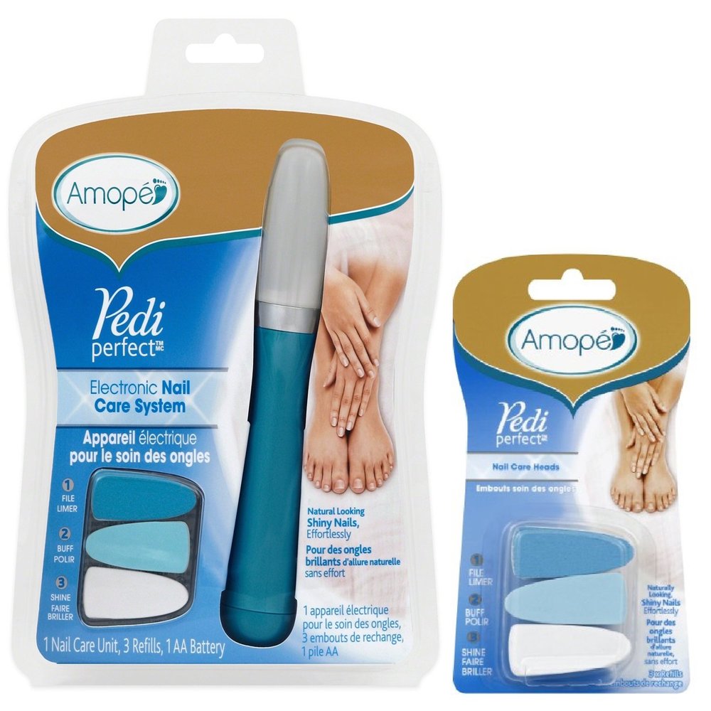 Amope Amop Pedi Perfect Care System-Electronic Manicure/Pedicure Tool-File, Buff, Shine Nails with Extra Refill kit