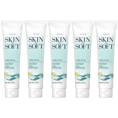 Avon Skin So Soft Original Replenishing Hand Cream  5 Pack, 3.4 fl. oz.  With Jojoba Oil for 24+ Hour Moisturization, Nourishes & Softens, Fresh Herbal Scent, Dermatologist Tested