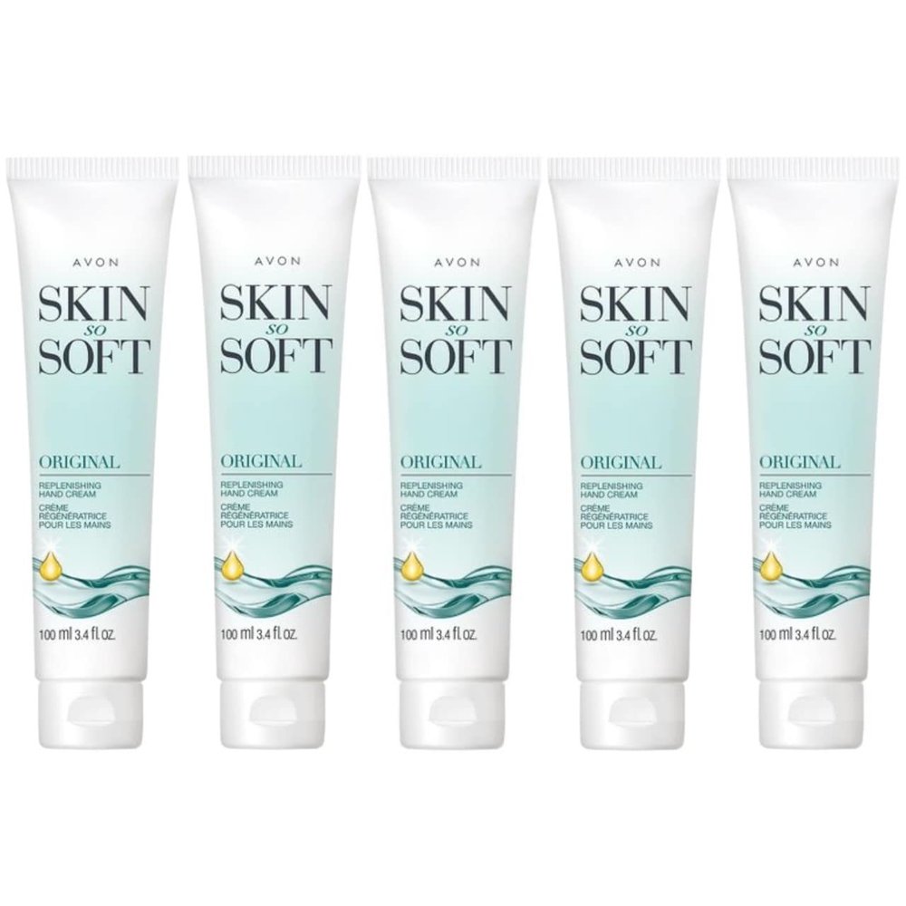Avon Skin So Soft Original Replenishing Hand Cream  5 Pack, 3.4 fl. oz.  With Jojoba Oil for 24+ Hour Moisturization, Nourishes & Softens, Fresh Herbal Scent, Dermatologist Tested