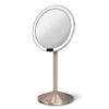 simplehuman Sensor Mirror, Travel Makeup Mirror with Lights, 10X Magnification, Lighted, Round, Free Standing, 5", Rose Gold Stainless Steel view 1