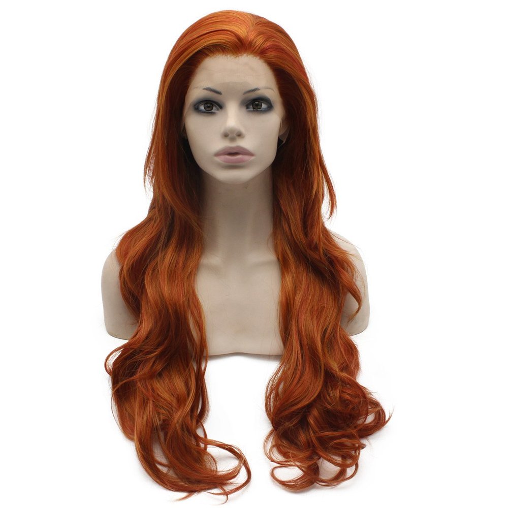 MX angel Long Wavy Reddish Blonde Synthetic Lace Front Wig