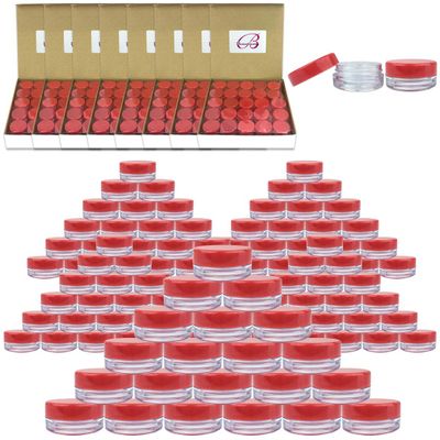 (1000 Pieces Jars + Lid) Beauticom 3G/3ML Round Clear Jars with RED Screw Cap Lids for Scrubs, Oils, Toner, Salves, Creams, Lotions, Makeup Samples, Lip Balms - BPA Free