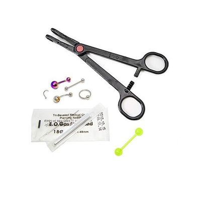 BodyJewelryOnline Body Piercing Kit -Belly Button,Tongue, Nipple, Lip, Nose 14G & 18G Piercing Needles PK022