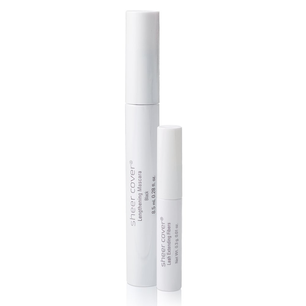 Sheer Cover  Volumizing Mascara & Lengthening Fibers Duo  Lengthening Black Mascara  Lash Extending Fibers 8.5 Milliliters