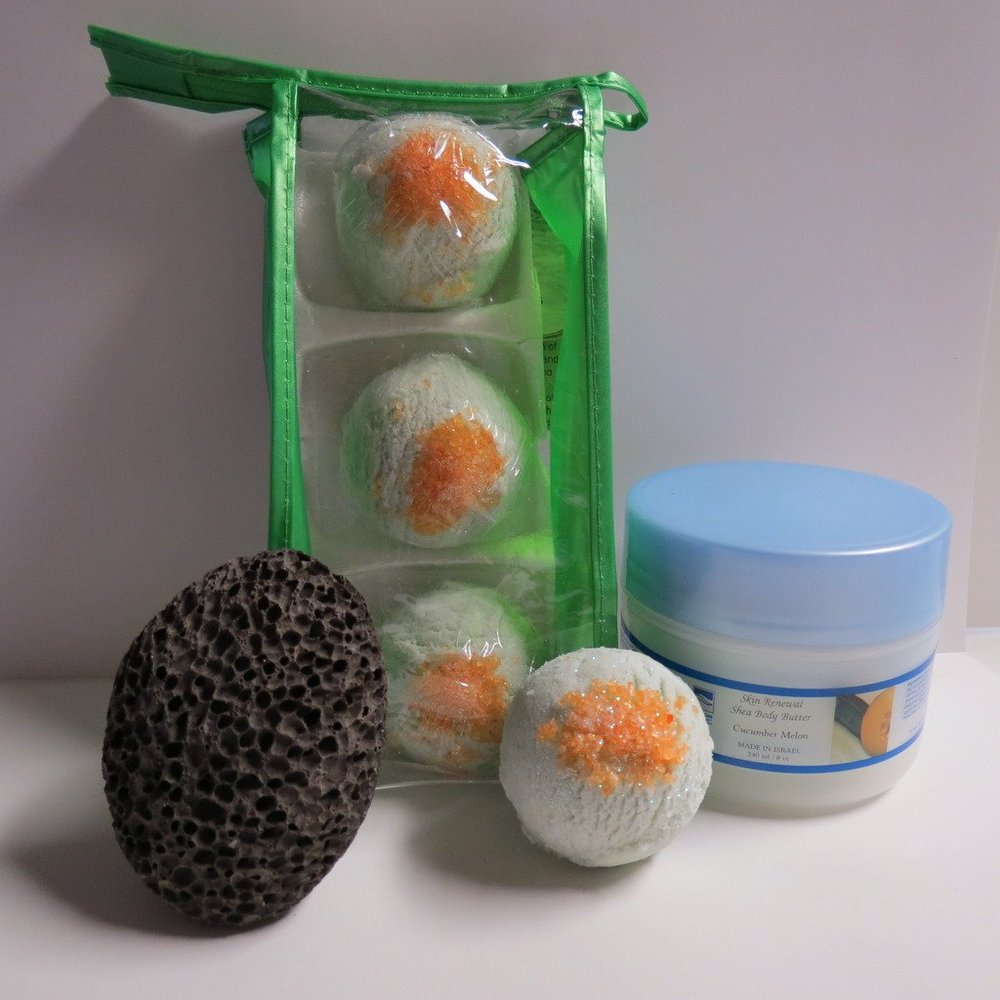 Bath Bomb Products - Bubble Bath Truffles: Cucumber/Melon 3 Pack Bubble Bath Truffles, 8 oz Cucumber/Melon Shea Body Butter and Pumice Stone by Dead Sea Spa Care, Bubble Bath, Bubble Truffles