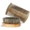 Beard Brush Kit Boar Bristle Brush and Sandalwood Comb with Storage Bag for Men, Fine & Coarse Teeth Dual Brush for Mustache Anti-Static view 1