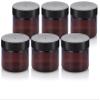 3 oz Amber PET Plastic Refillable Jar with Black Smooth Lid (6 pack) view 1