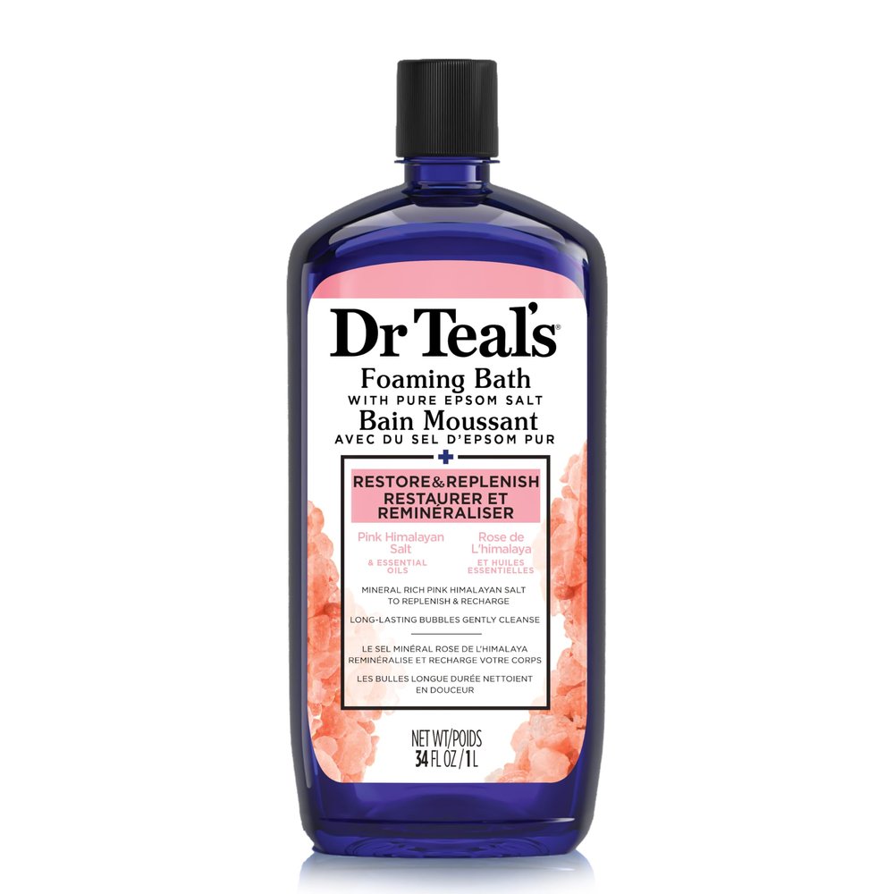 Dr Teal's Restore & Replenish Pure Epsom Salt & Essential Oils Pink Himalayan Foaming Bath 34 oz
