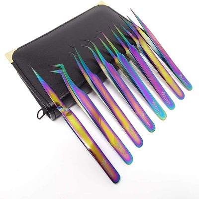 Set of 8 Piece Stainless Steel Multi Rainbow Color Eyelash ExtensionTweezers (A2ZSCILAB)