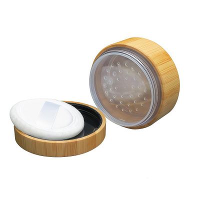 30ml 1oz Empty Refillable Portable Environmental Bamboo DIY Make up Loose Powder Jar Container Case with Sponge Powder Puff and Sifter Baby Powder Puff Kit Foundation Cosmetic Box