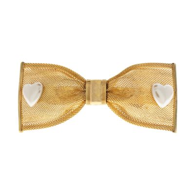 1928 Jewelry Mesh Bow With Hearts 3.50 Inch Hair Barrette Clip For Women, (1 Pcs)