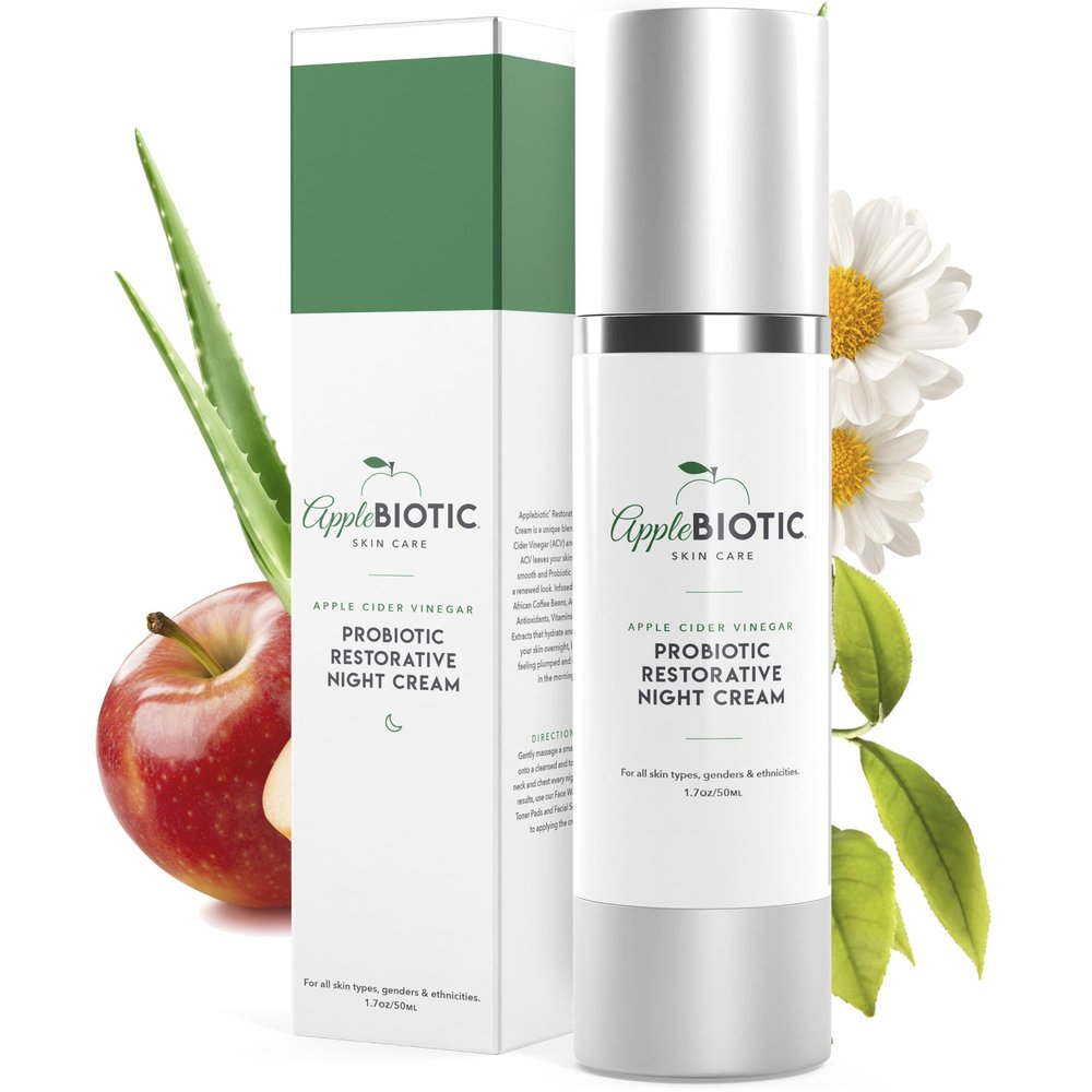 Apple Cider Vinegar Restorative Night Cream - Overnight Firming, Smoothing Cream with African Green Coffee, Green Tea, Chamomile & Probiotic Extracts for Dry, Oily, Sensitive Skin, Men & Women