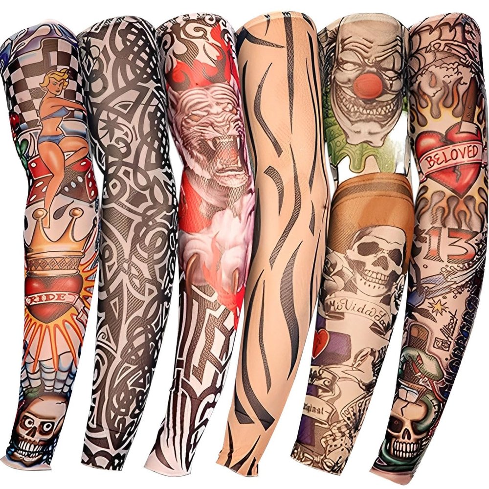 YARIEW Tattoo Sleeves for Men, 6Pcs Arm Sleeves Fake Tattoos Sleeves to Cover Arms Sun Protection Sleeves Tattoo Sleeve Covers Temporary Tattoo Sleeves for Men Halloween (Set 1)