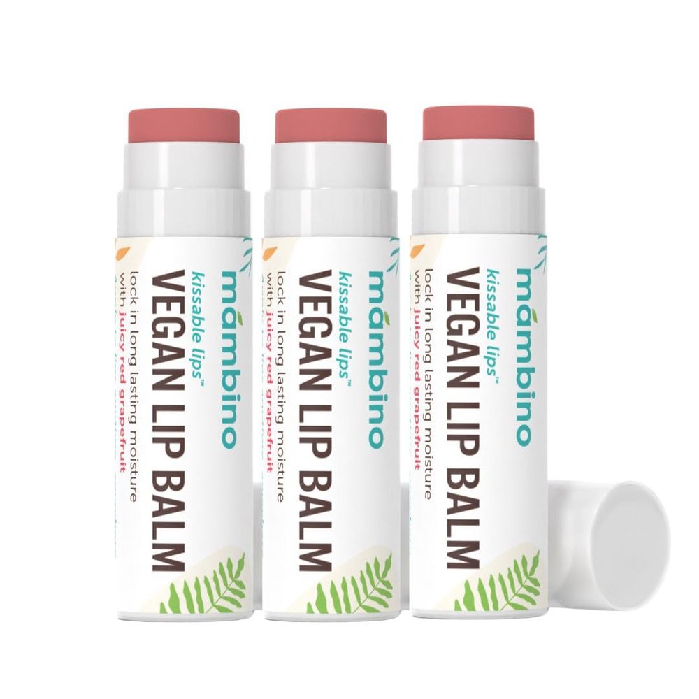 Mambino Organics Kissable Lips Glossy Vegan Lip Balm, Juicy Red Grapefruit, 7 G, 3 Pack