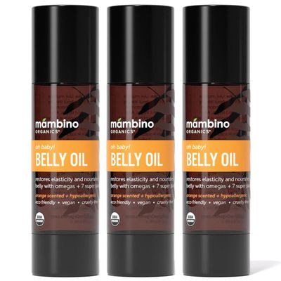 Mambino Organics Oh Baby! Belly Oil for Pregnant Women, Organic Stretch Mark Oil for Pregnancy, Postpartum Skin Elasticity, Hydration, Tamanu, Shea Butter, Calendula, Vegan, Non-GMO, 2 fl oz, 3-Pack