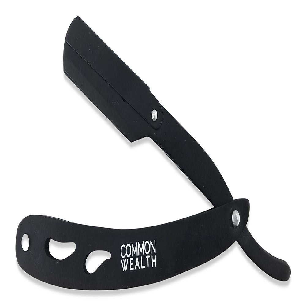 Common Wealth Professional Folding Stainless Steel Barber Straight Edge Shaving Razor (Black)