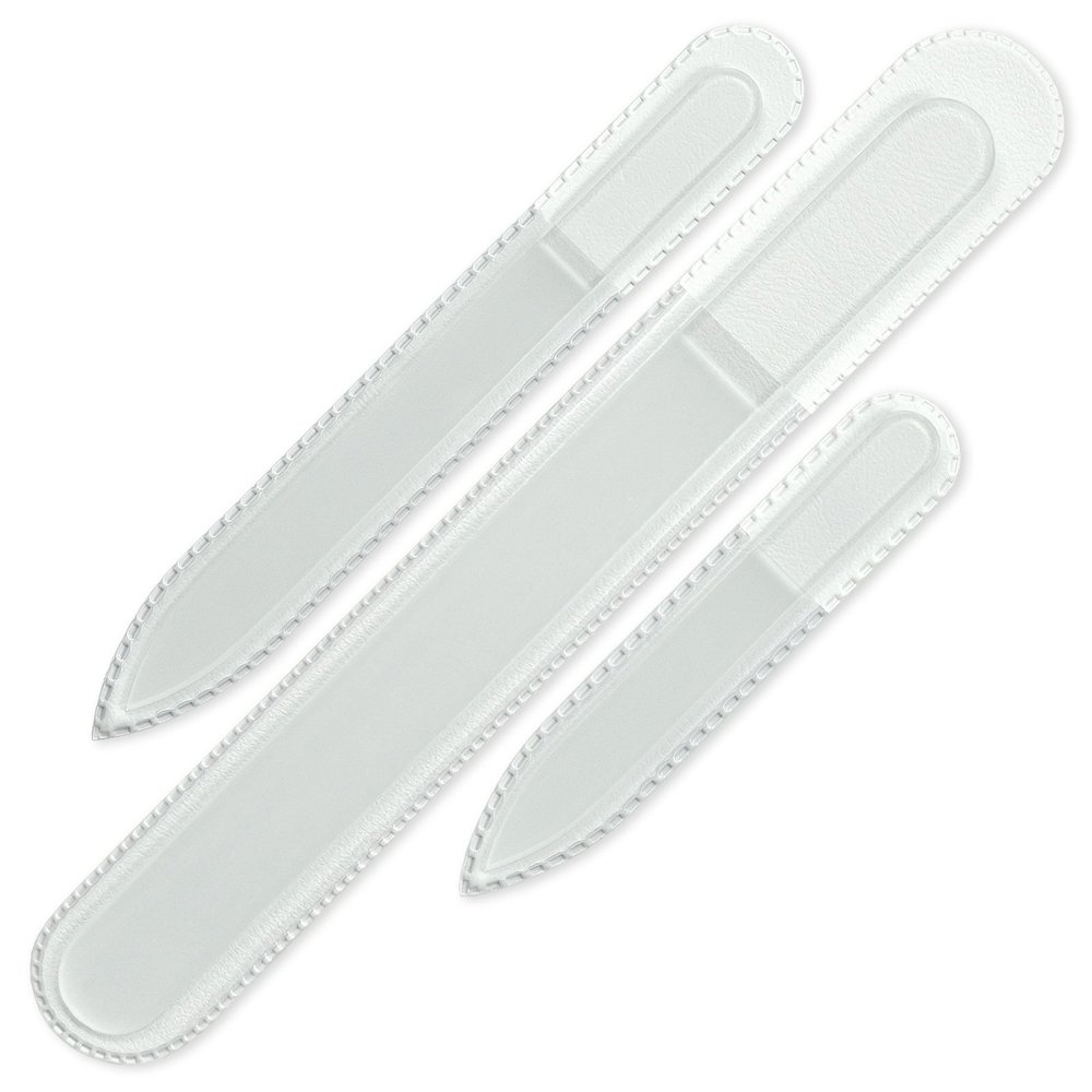 Mont Bleu Professional Set of 3 Czech Glass Nail Files - Genuine Czech Tempered Glass - Handmade Gift Set - Washable Double Sided Nail File - Etched Nail Files - Crystal Nail File for Natural Nails