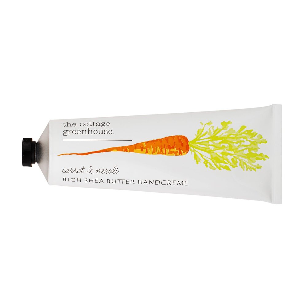 The Cottage Greenhouse Carrot & Neroli Handcreme, 4 oz, Moisturizing Lotion for Dry Hands, Quick Absorbing Shea Butter & Cocoa Butter, Luxury Purse Essentials
